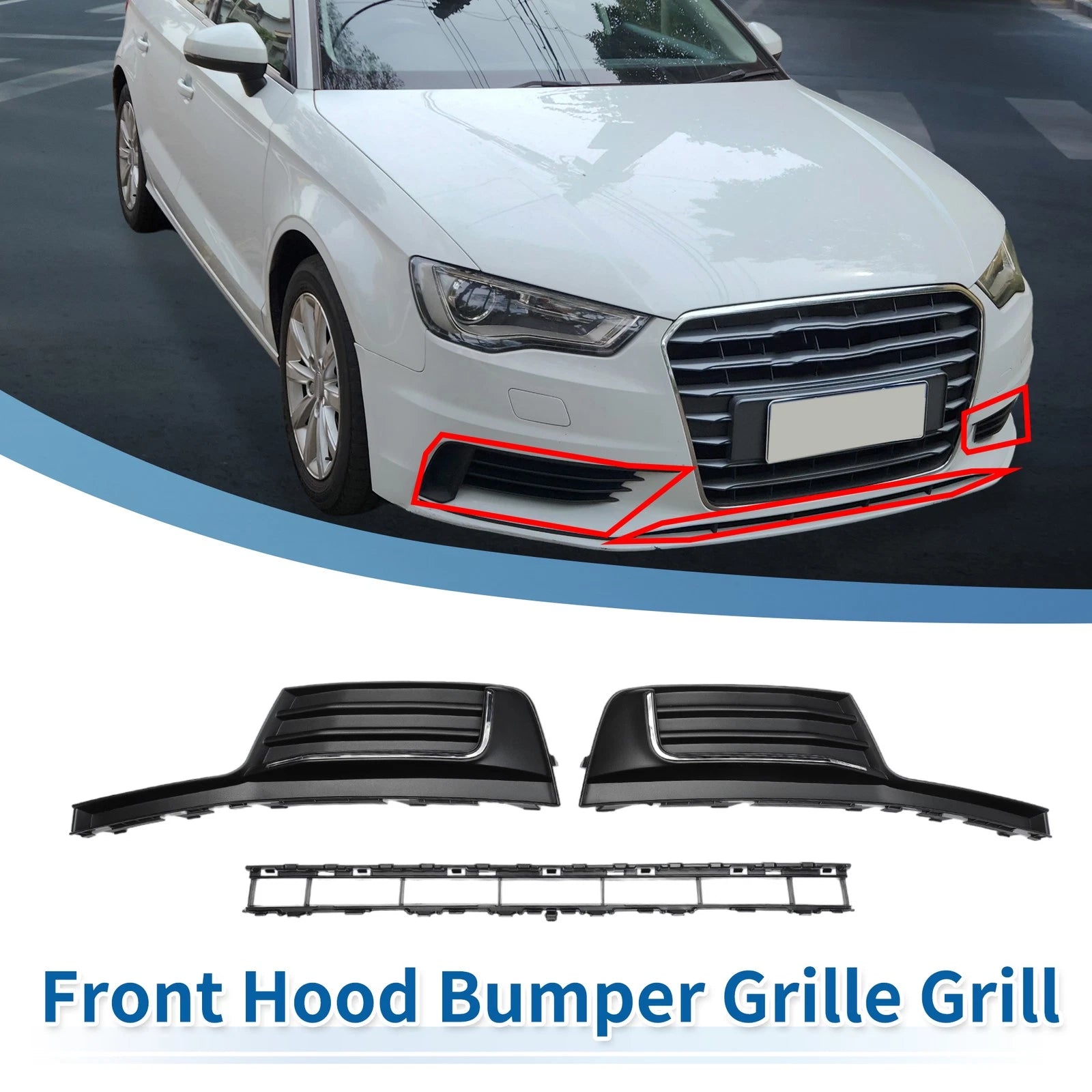 Front Lower Bumper Grille for Audi A3 A3PA (2017–2020) With Trim