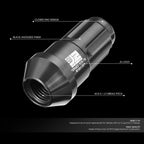 Set of 20 J2 Aluminum Black M12 X1.5 Closed End Lug Nuts 24mm OD/50mm Height