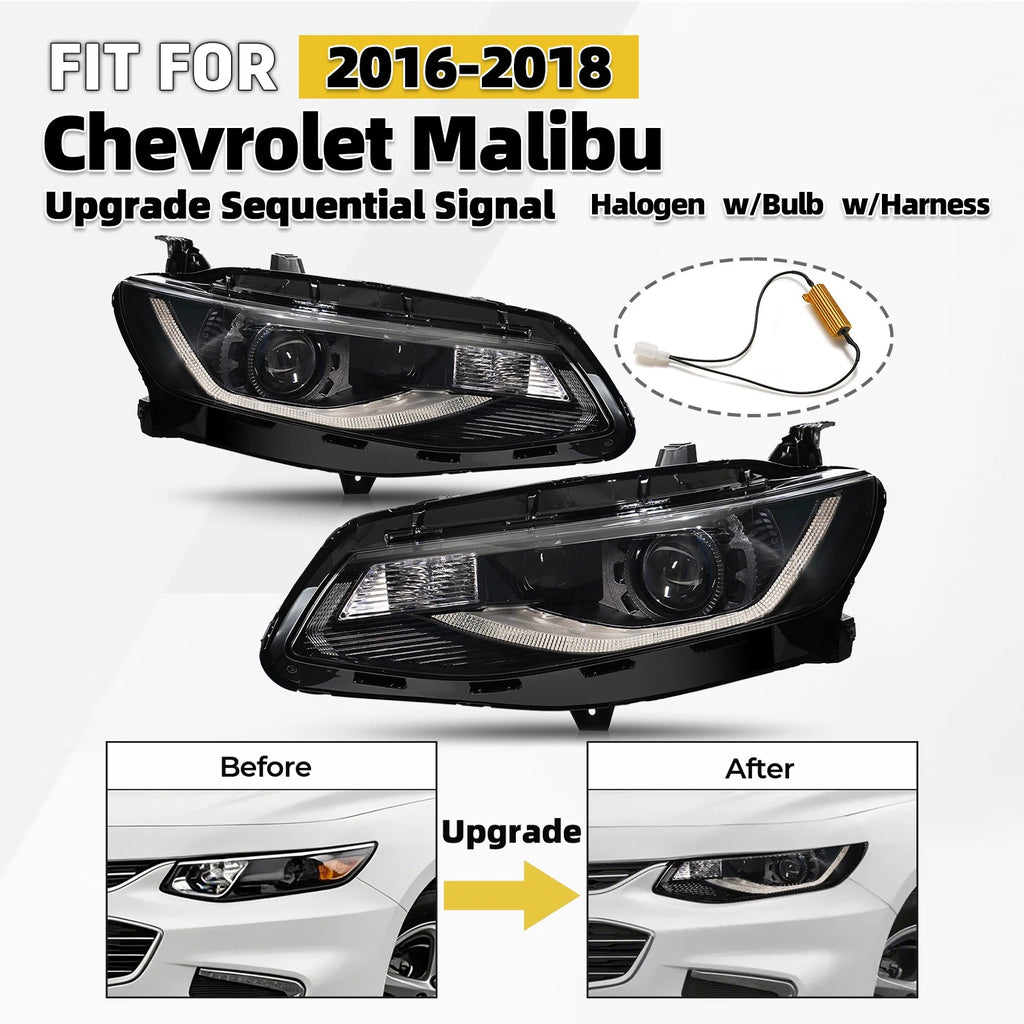 Upgrade Halogen Headlights w/ Sequential Signal Pair for Chevy Malibu (2016–2018)