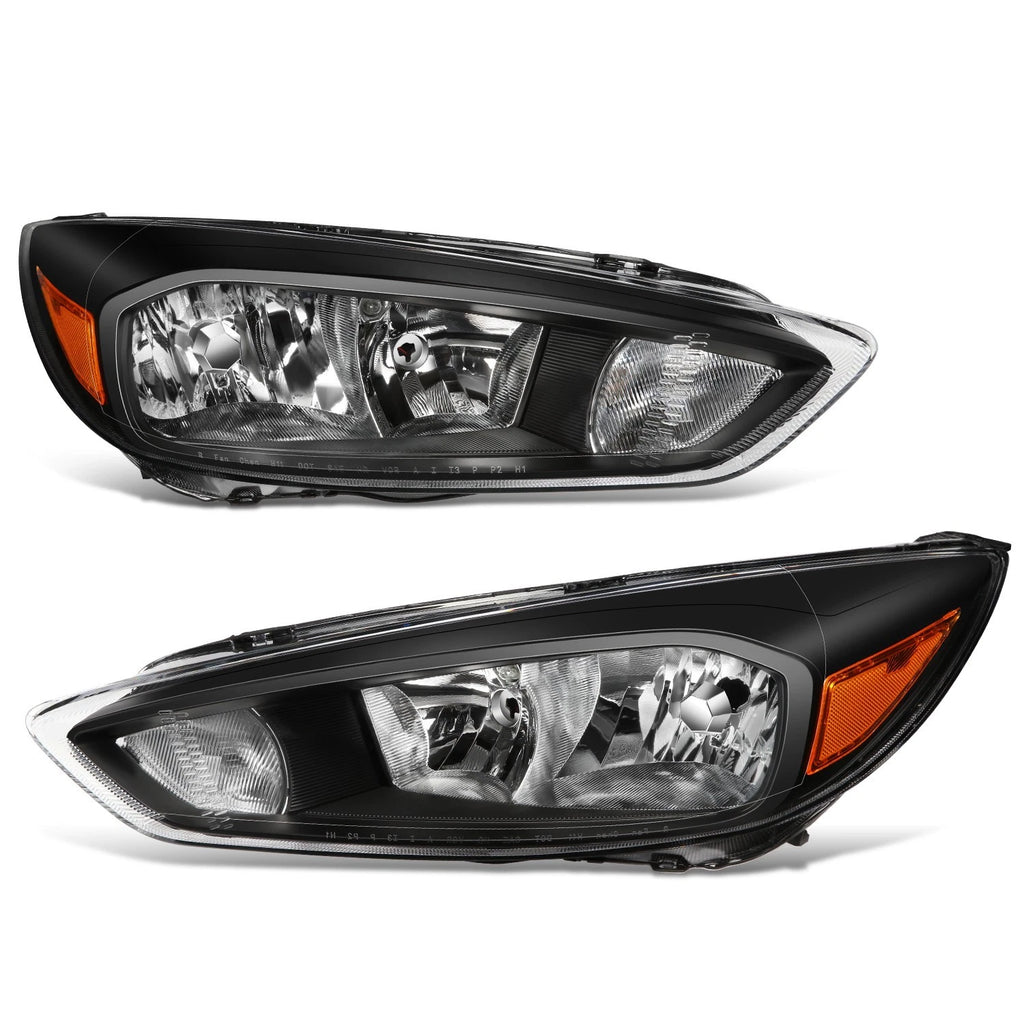 Pair of Black Housing Amber Side Headlights for Ford Focus (2015–2018)