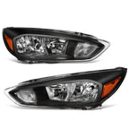 Pair of Black Housing Amber Side Headlights for Ford Focus (2015–2018)