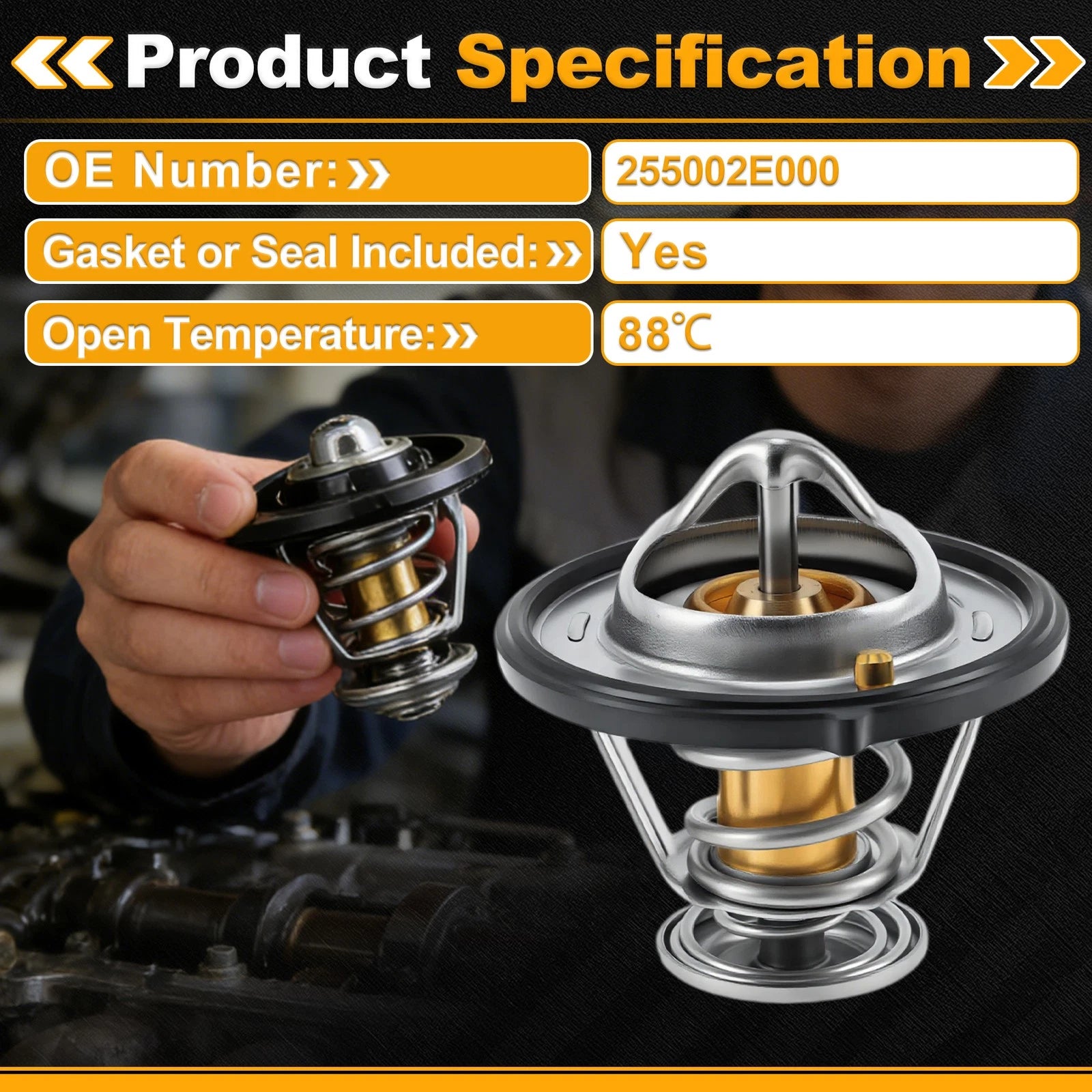 Engine Coolant Thermostat 255002E000 for Hyundai Elantra (2011–2016, 2020–2022)