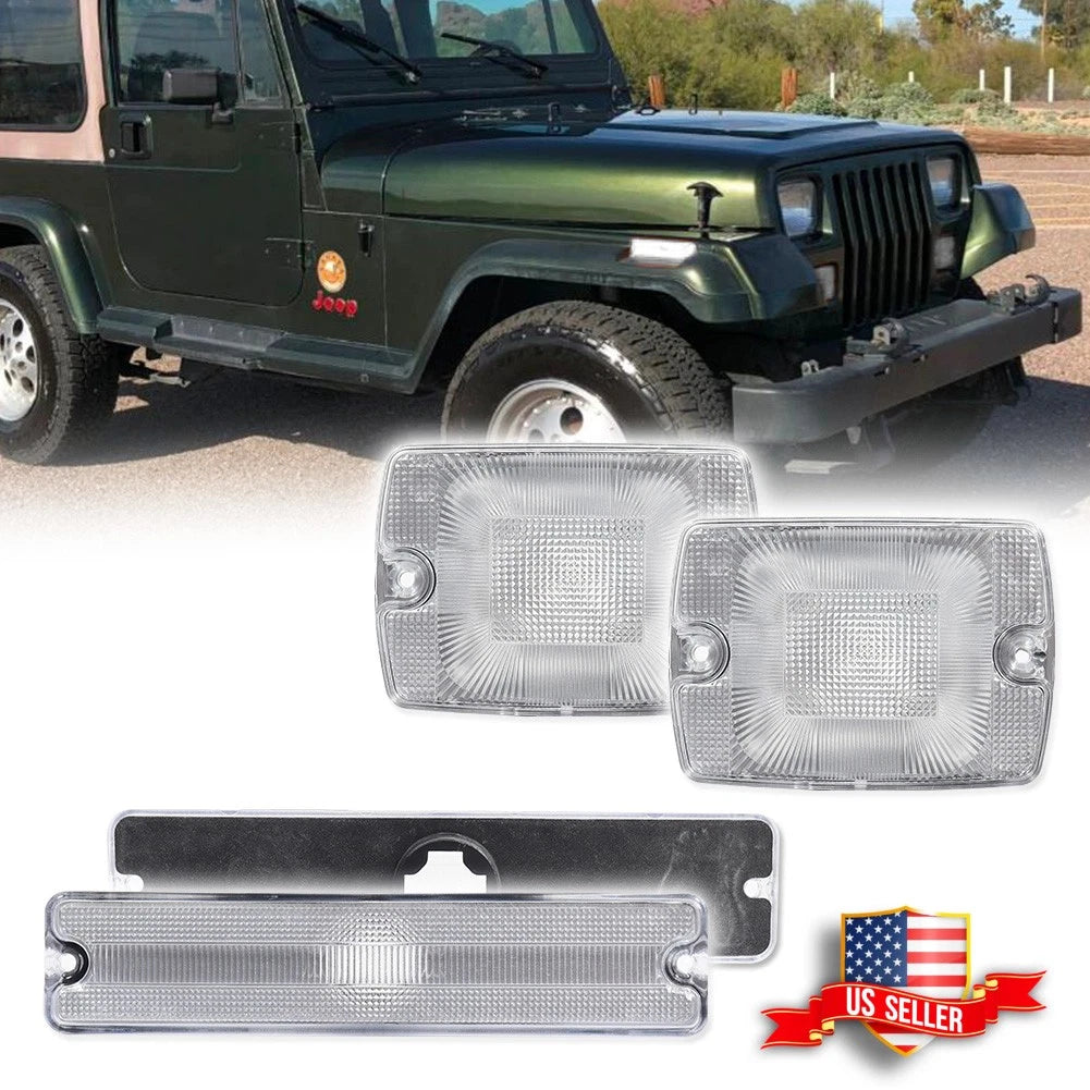 Set of 4 Clear Bumper Signal & Fender Side Marker Lights for Jeep Wrangler (1987–1995)