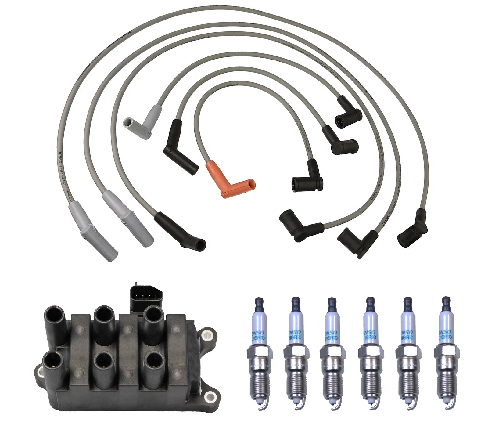 Set of 6 Denso Ignition Coil Wires & Iridium Spark Plugs for Ford 4.2L