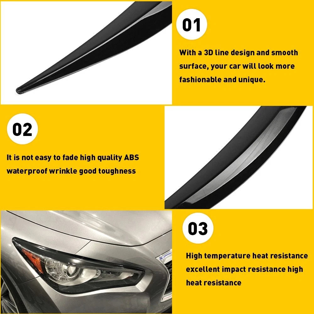 Headlight Eyebrow Eyelid Trim Cover for Infiniti Q50 (2014–2023) - Glossy Black