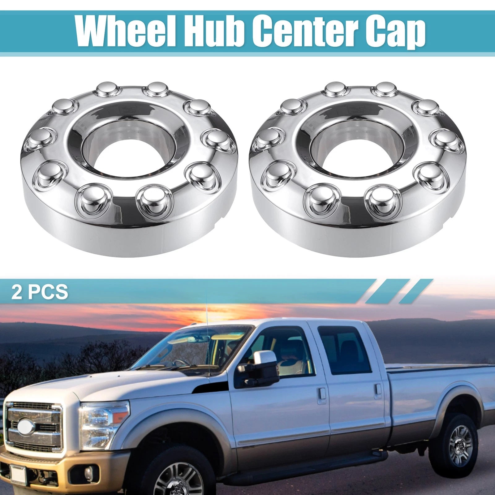 2X Front Wheel Center Hub Caps 10 Lug Chrome for Ford F450 F-550 (2008–2023)