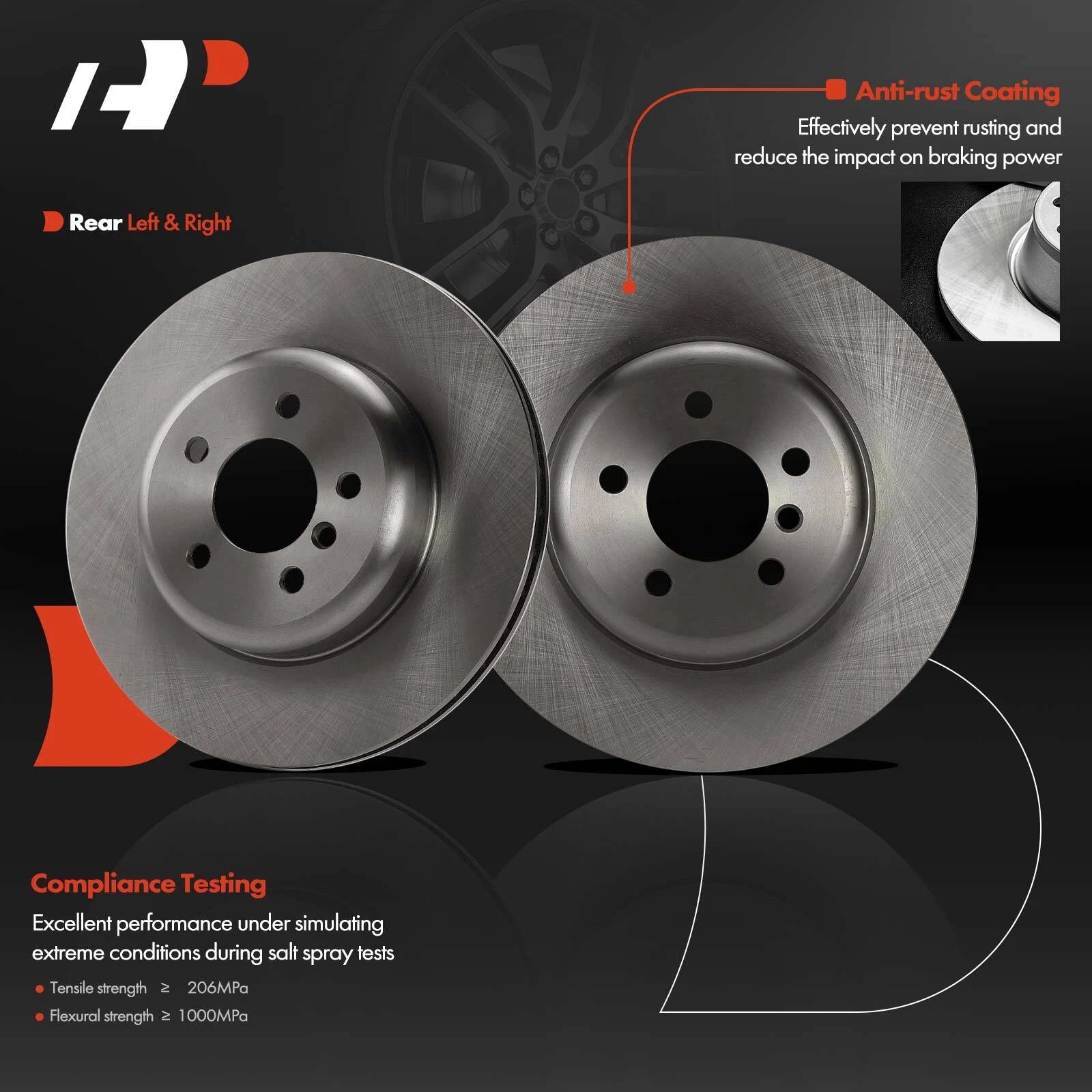 2X Rear Disc Brake Rotors for BMW 535i 550i 640i 740i 740Li (2011–2019)