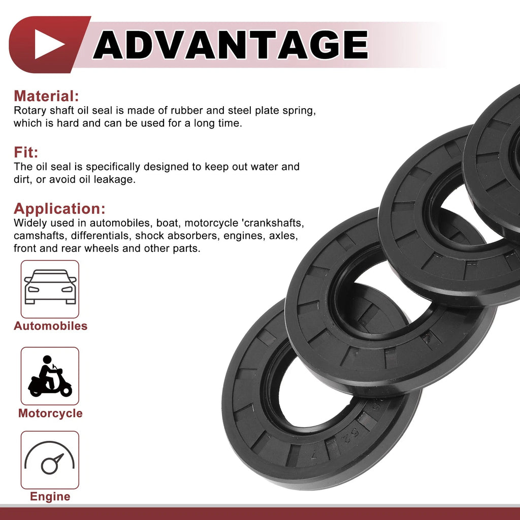 Set of 5 Rotary Shaft Oil Seals 25x52x7mm Nitrile Rubber 672668828403