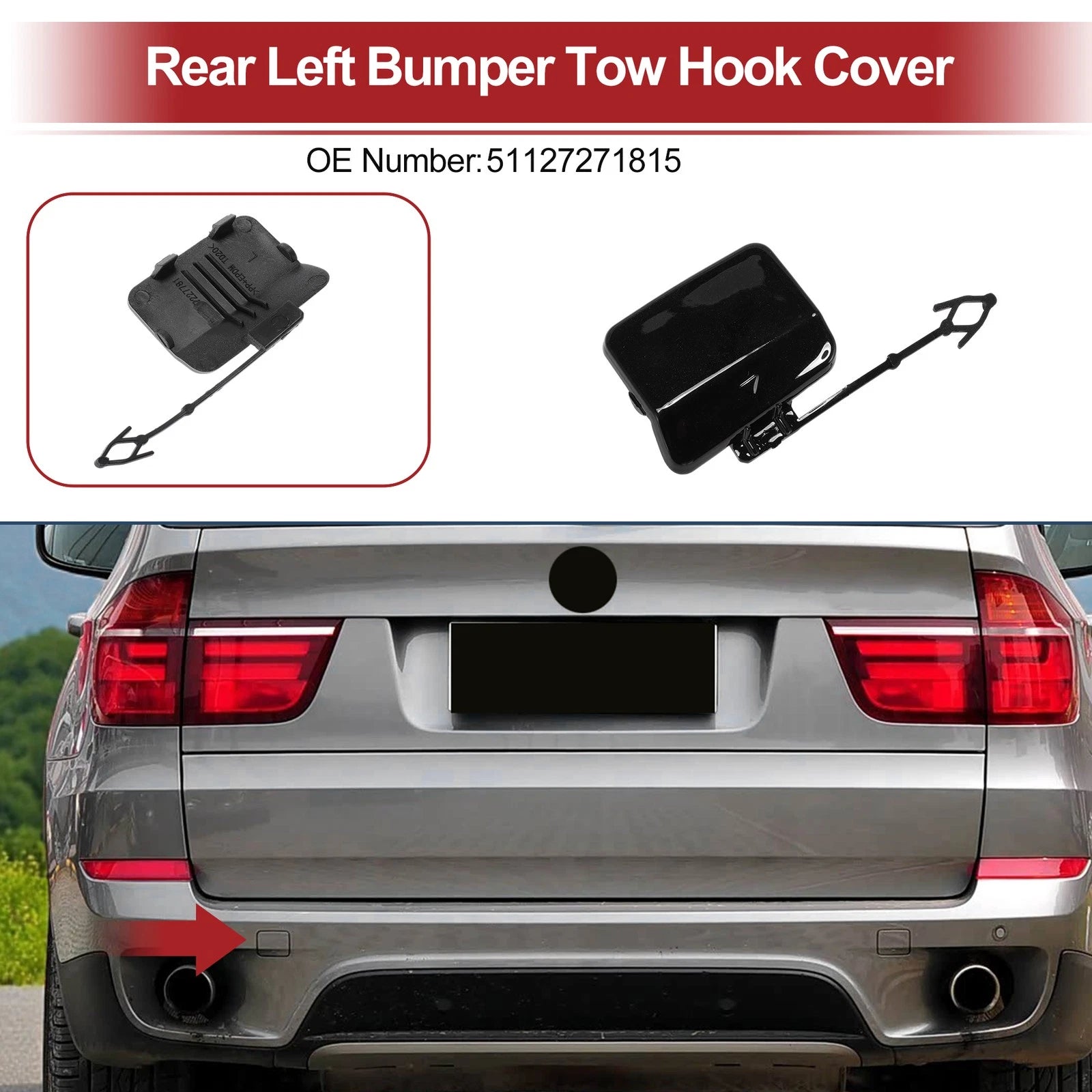 Tow Hook Cover Cap for BMW X5 E70 (2011–2013) No. 51127271815 Black