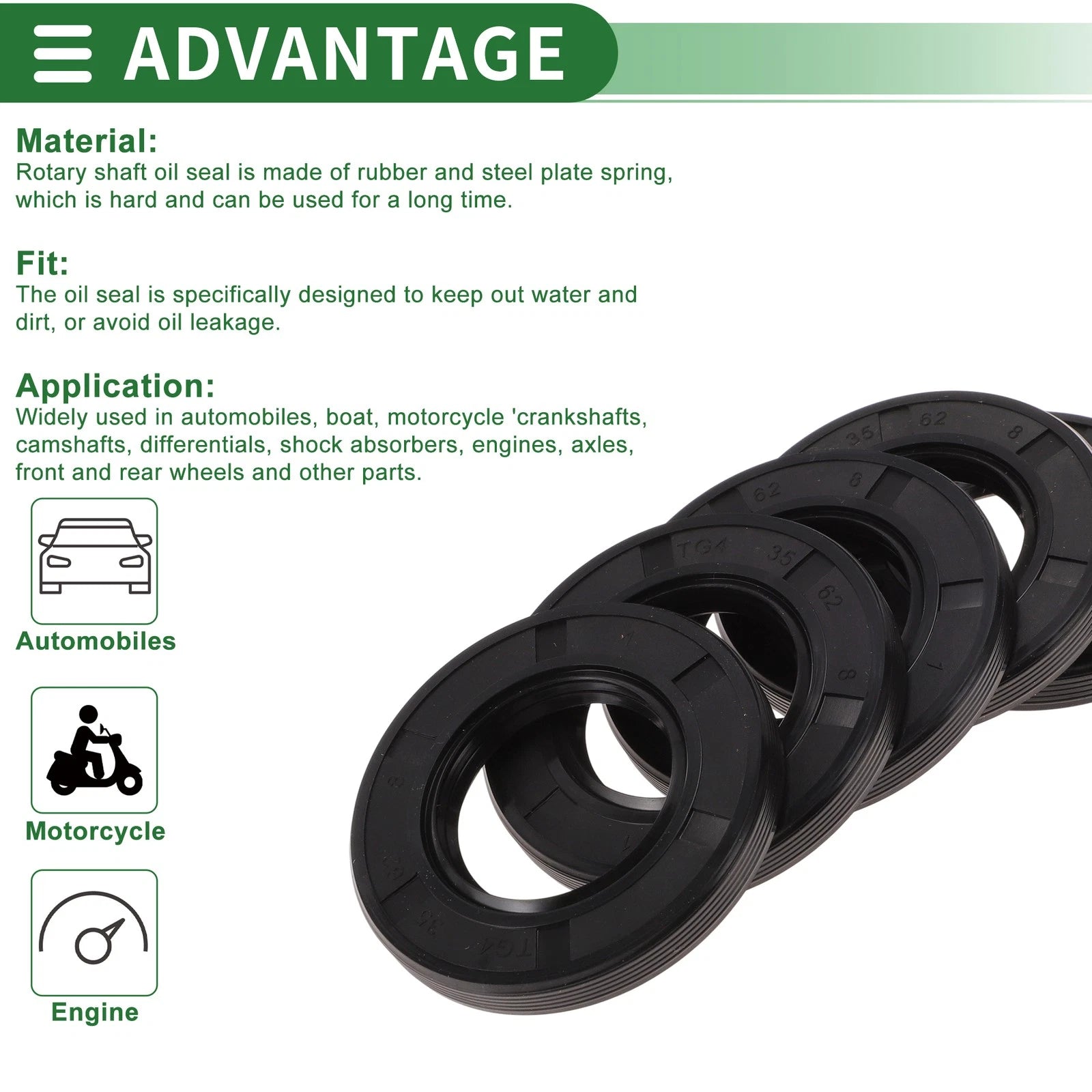 Oil Seal NBR Rubber 35x62x8mm for Various Models (5 Pcs)