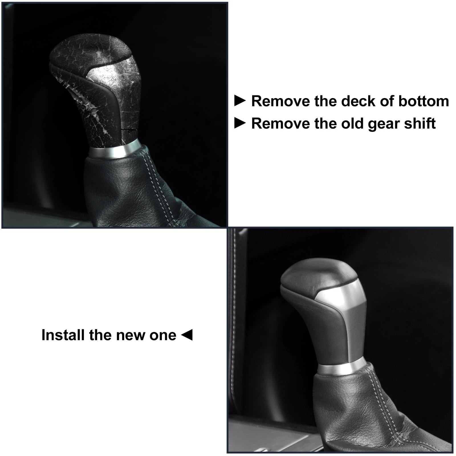 Automatic Gear Shift Knob for Toyota Tacoma (2016–2023) - Black Faux Leather, Silver Tone