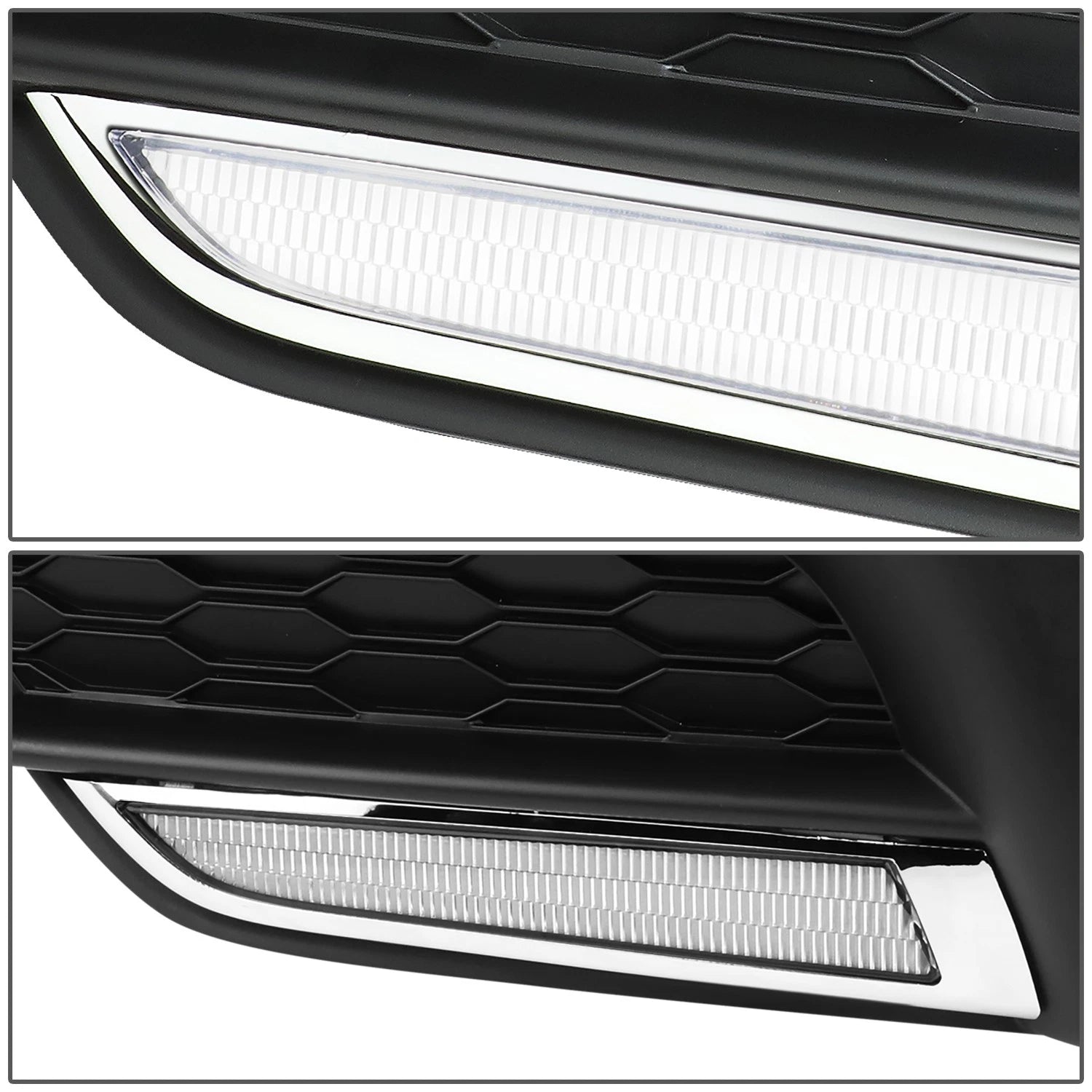 Pair Front Bumper Fog Light Bezels for Honda Civic Sedan/Coupe (2016–2018) w/ LED DRL