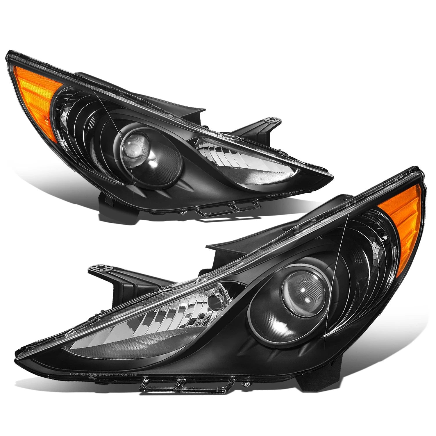 Projector Headlight Pair for Hyundai Sonata (2011–2014) Black Housing Amber