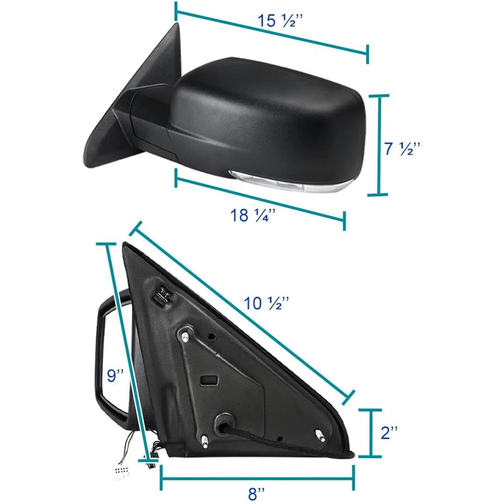 Left Driver Mirror for Dodge Ram 1500 (2013–2019) - Power Fold, Heated, Temp Sensor