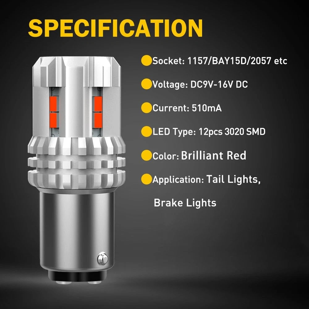 2X LED Tail Stop Brake Light for BAY15D Vehicles (Year Range Not Specified)