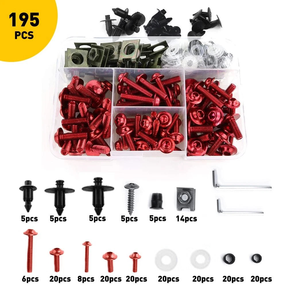 Universal Bolts Fairing Fasteners for Motorcycle (Black/Red)