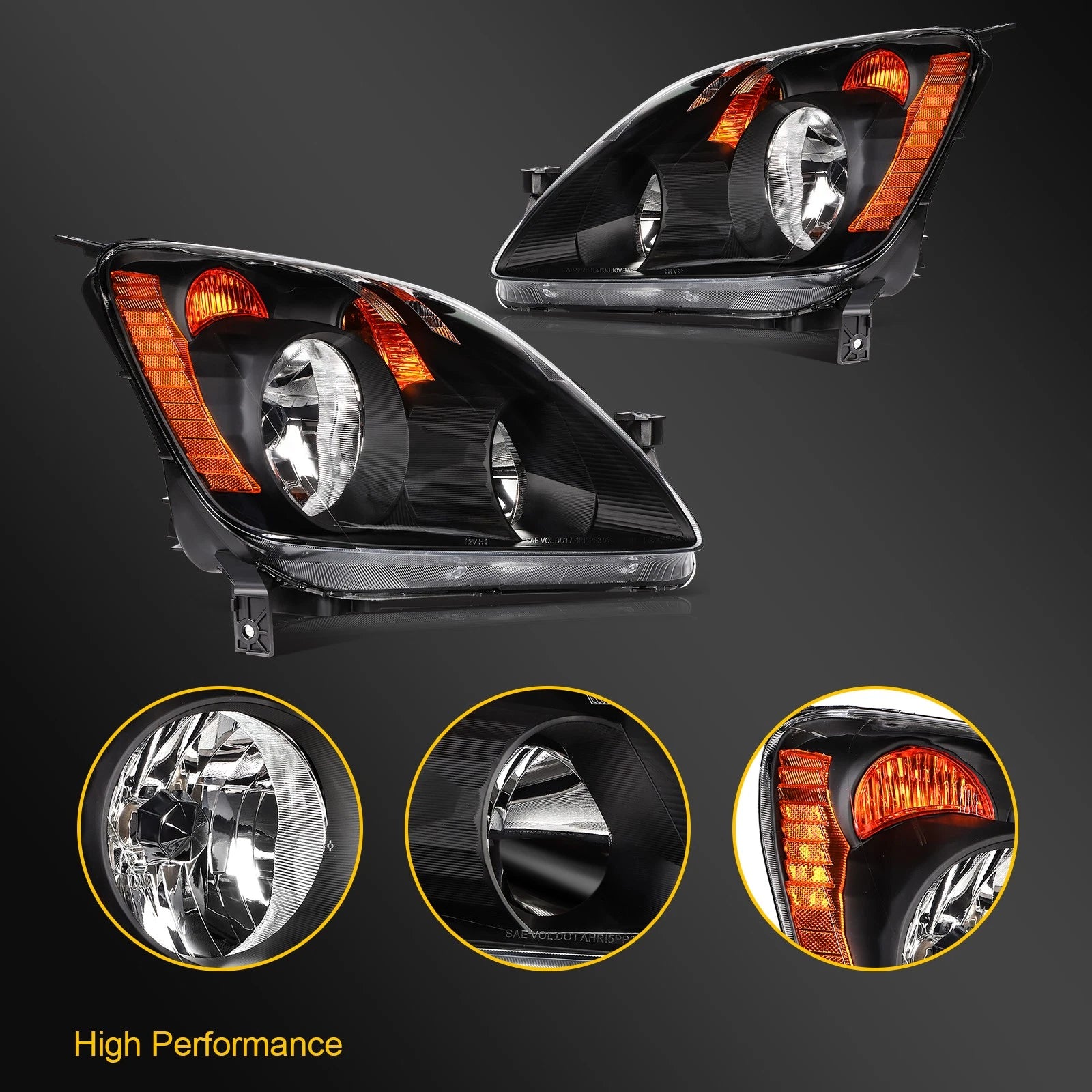 Set of 2 Headlight Assemblies for Honda CR-V (2005–2006) Black Housing