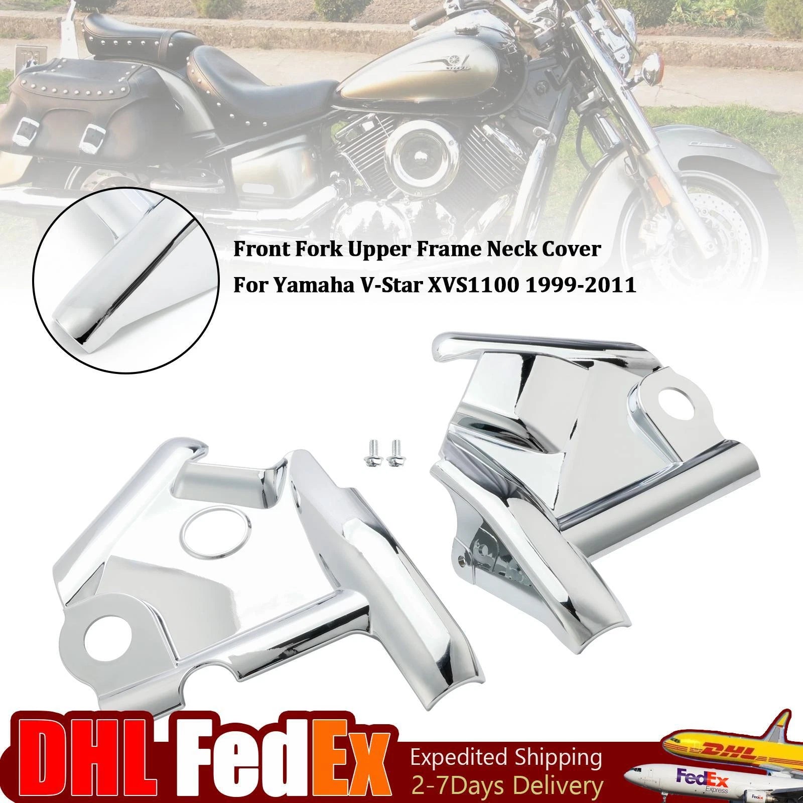 Front Fork Upper Frame Neck Cover for Yamaha V-Star XVS1100 (1999–2011) Chrome