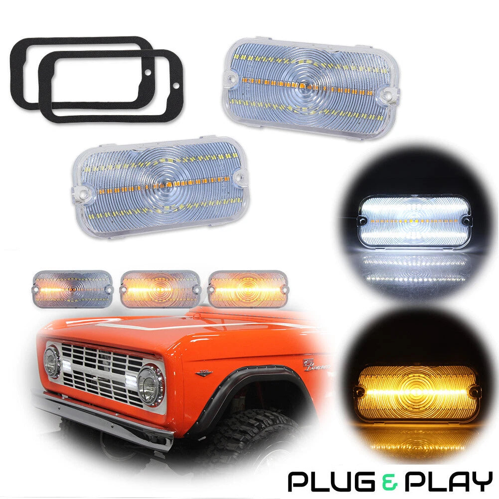 Clear Switchback LED DRL Signal Lights for Ford Bronco (1966–1968)