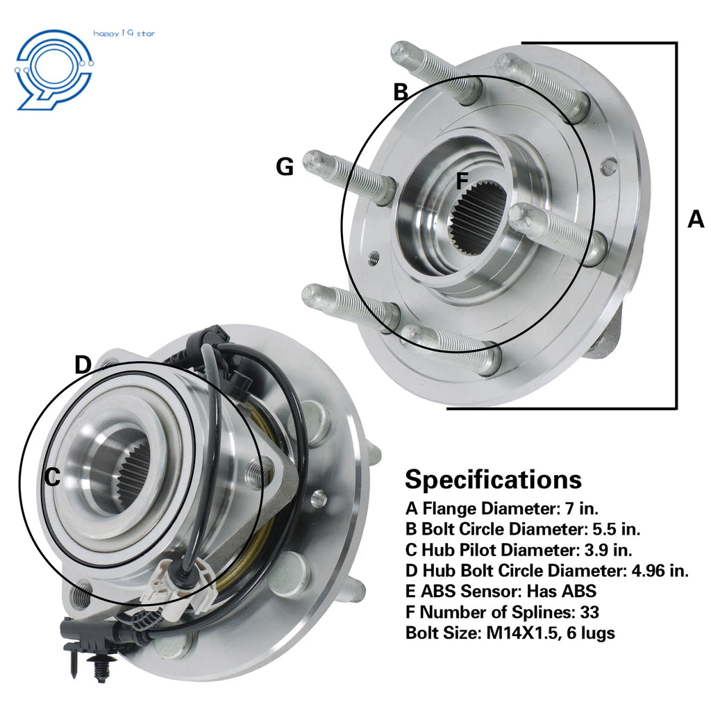 Front Wheel Bearing Hub Assembly for Chevy Avalanche Silverado 1500 (2007-2013)