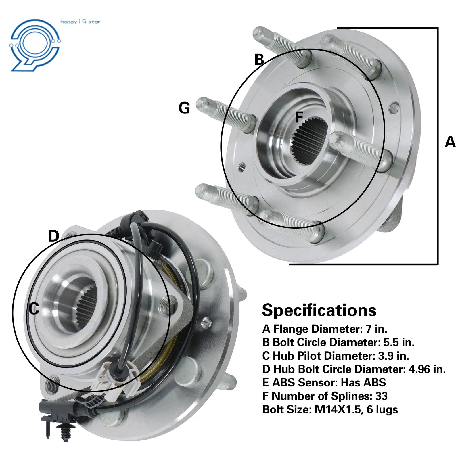 Front Wheel Bearing Hub Assembly for Chevy Avalanche Silverado 1500 (2007-2013)
