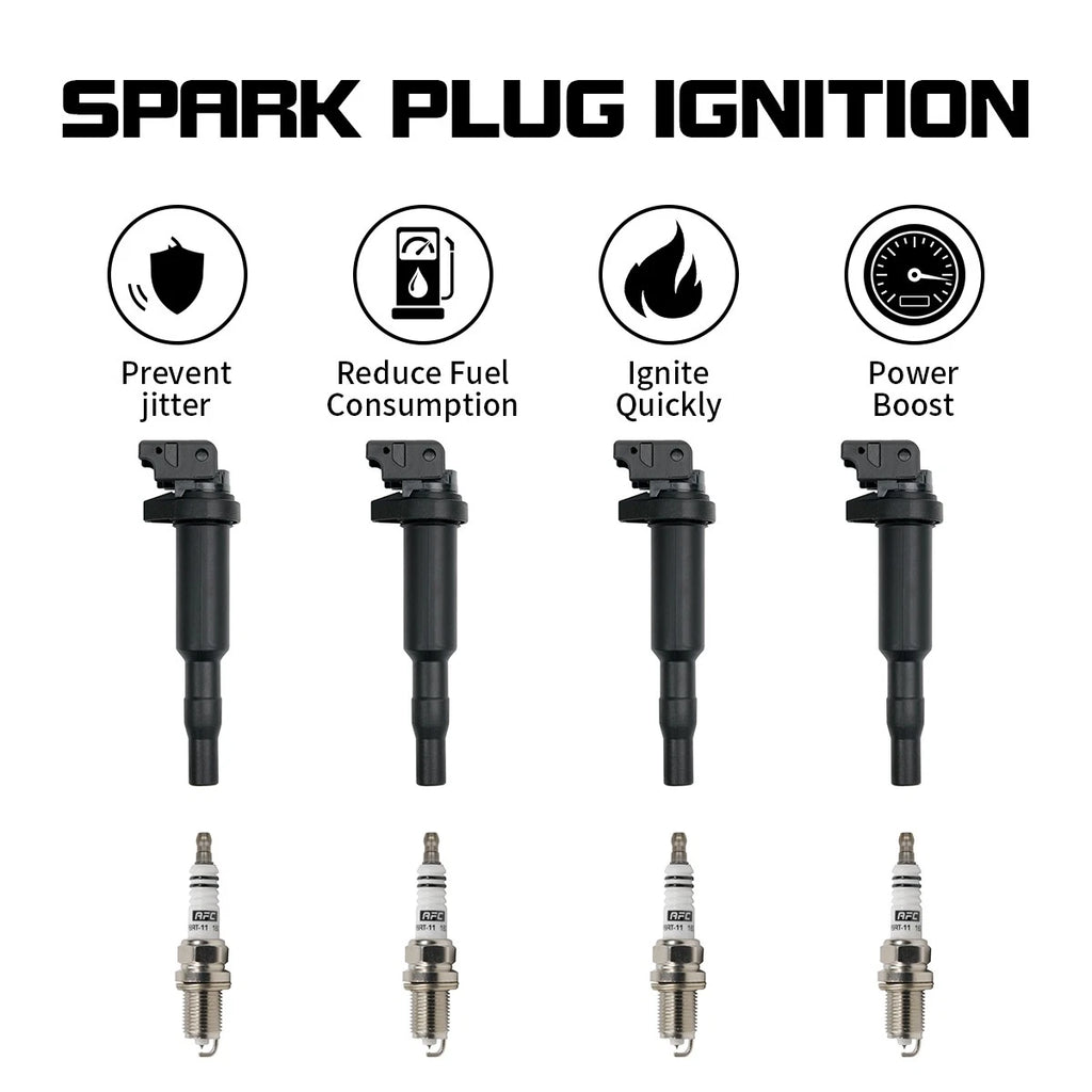 Set of 4 Ignition Coils & 4 Spark Plugs for BMW 328i 335i 550i 650i 750i 740i (2001–2017)