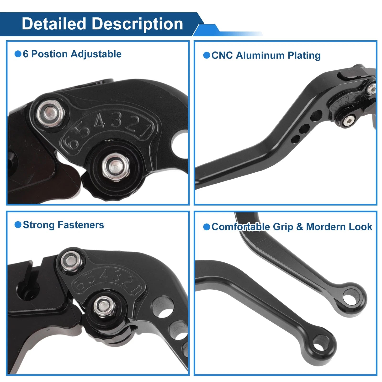 Adjustable Short Brake Clutch Levers for Suzuki SV650 (1999–2010) Solid Black