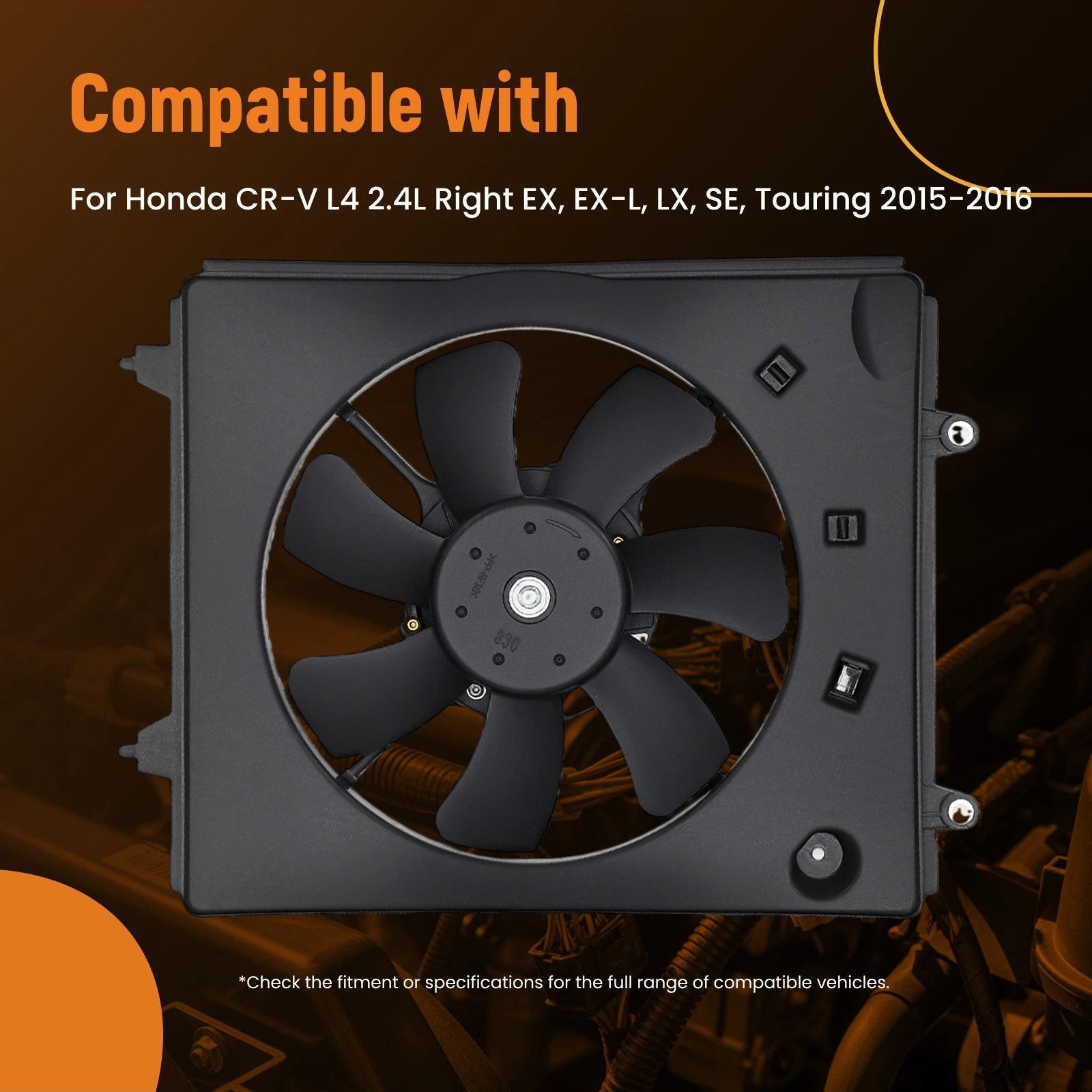 Cooling Fan Right Side for Honda CR-V 2.4L EX LX (2015–2016) 38615R5AA01