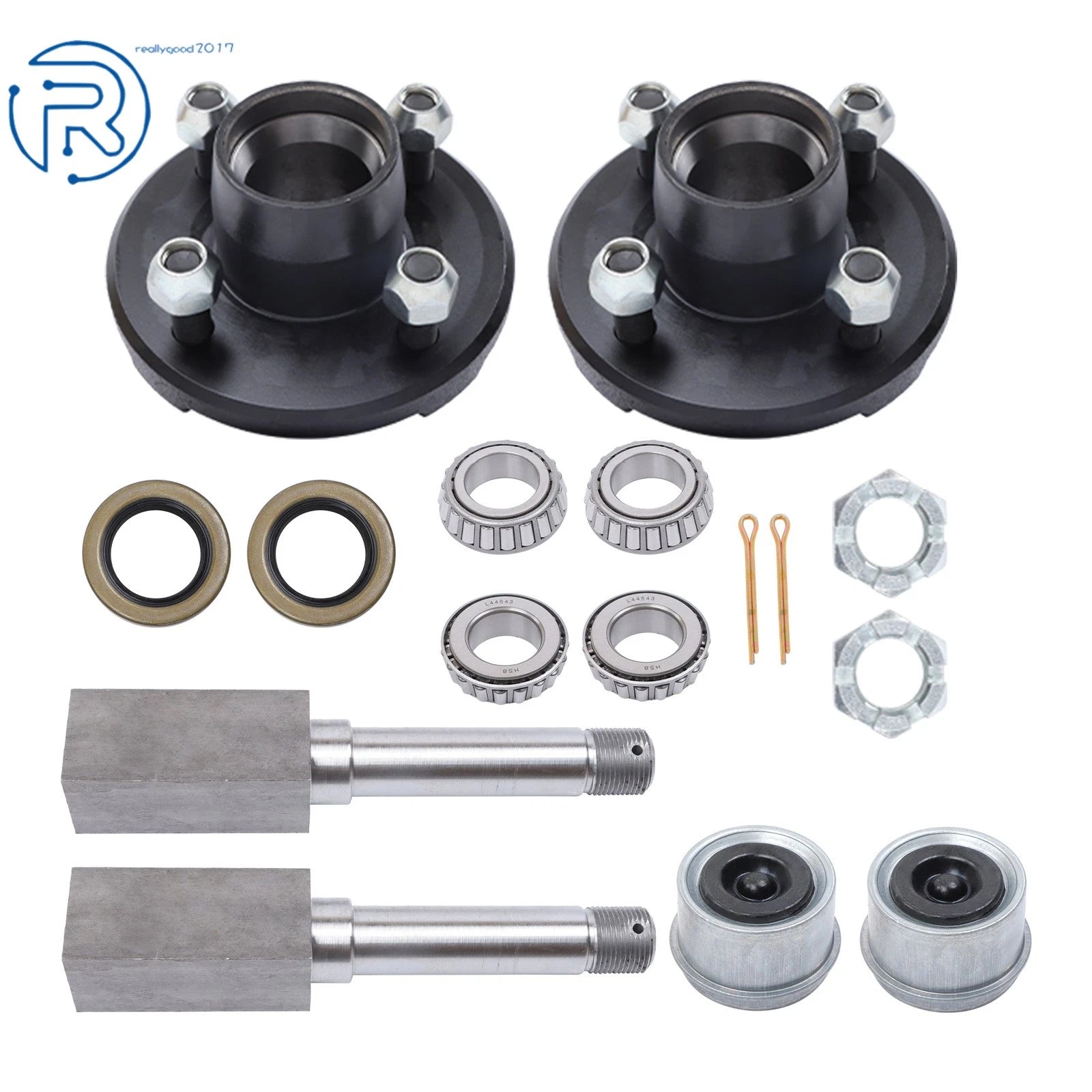 Set of 2 Trailer Hub Kit & BT8 Spindle & Bearing Kit for 4 on 4" Trailers (2000 lbs)