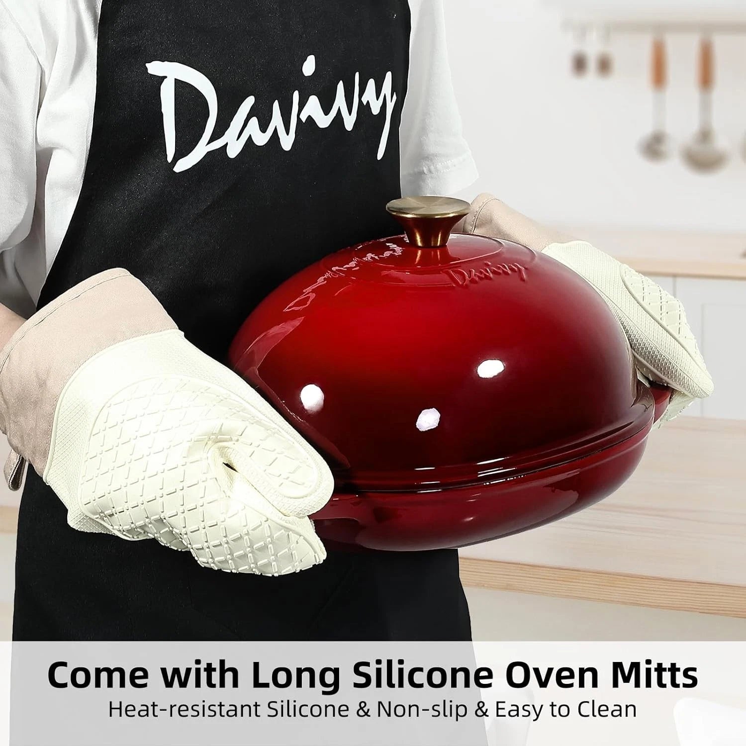 6QT Oval Cast Iron Dutch Oven with Silicone Mitts for Sourdough Baking