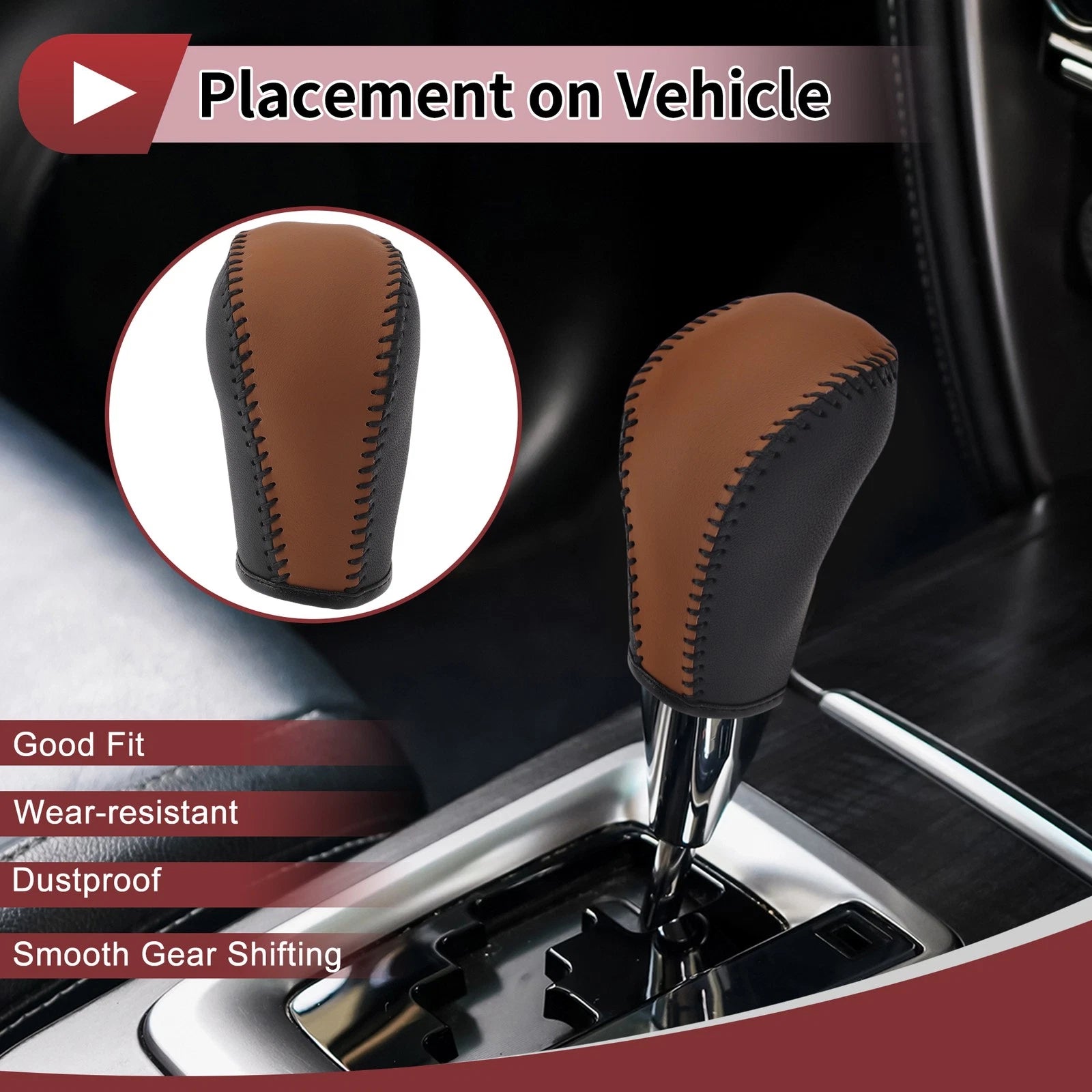 1 Pc Gear Shift Knob Cover for Subaru Forester (2006–2012) Brown Faux Leather