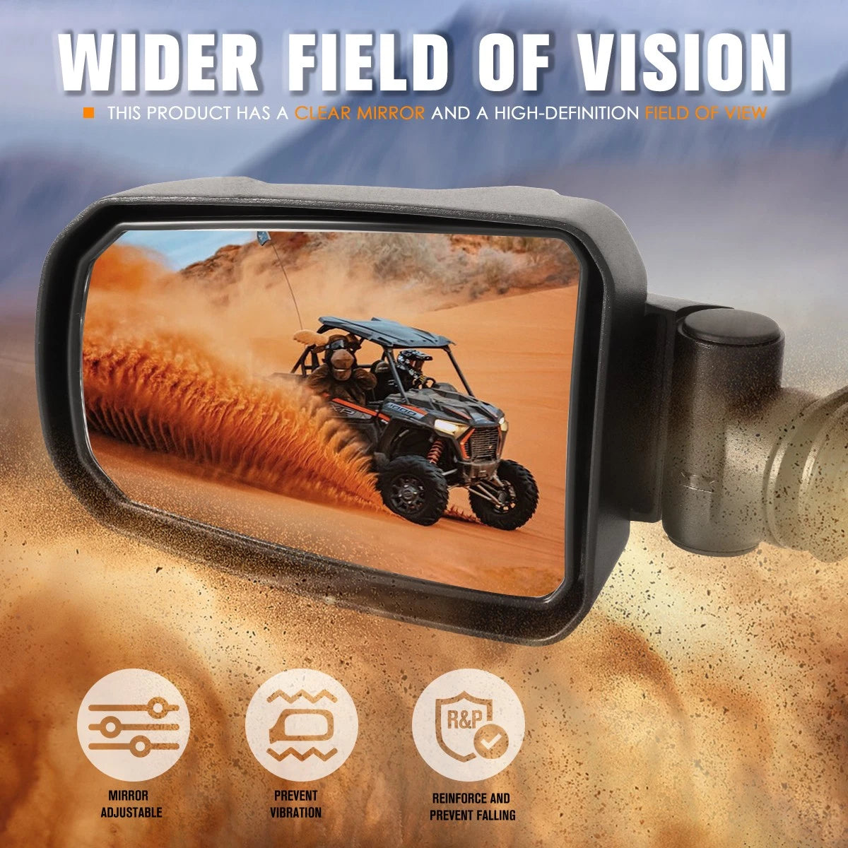2X Roll Cage Bar Mount Side Mirrors for Universal UTV (Irregular Textured)