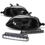 Black Housing Headlights + Clear Corners + Smoked LED Fog Light Kit for Honda Civic EK/EJ (1999–2000)
