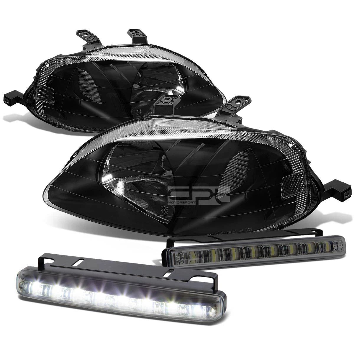 Black Housing Headlights + Clear Corners + Smoked LED Fog Light Kit for Honda Civic EK/EJ (1999–2000)