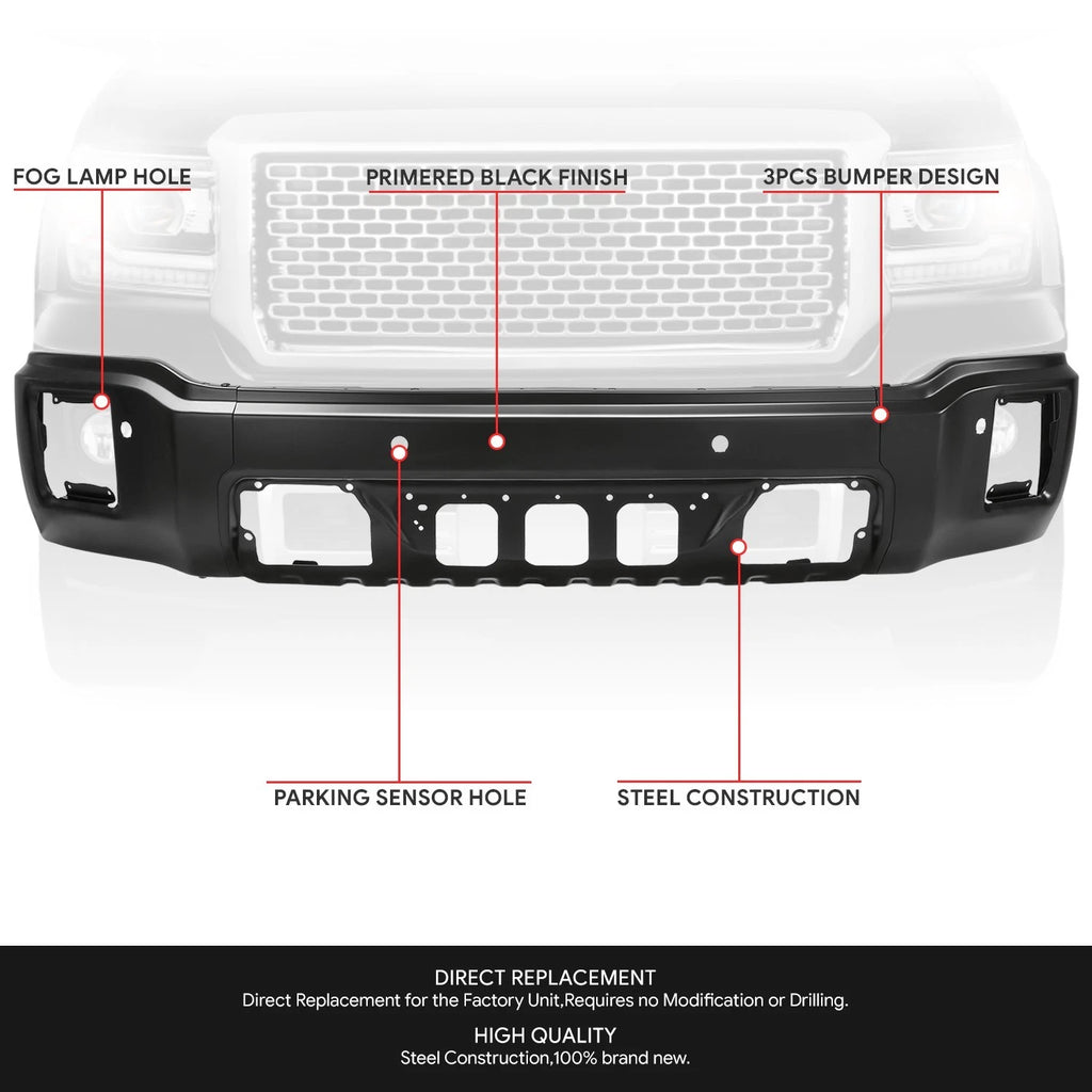 Front Bumper Face Bar for GMC Sierra 1500 (2014–2015) w/ Parking Sensor Holes