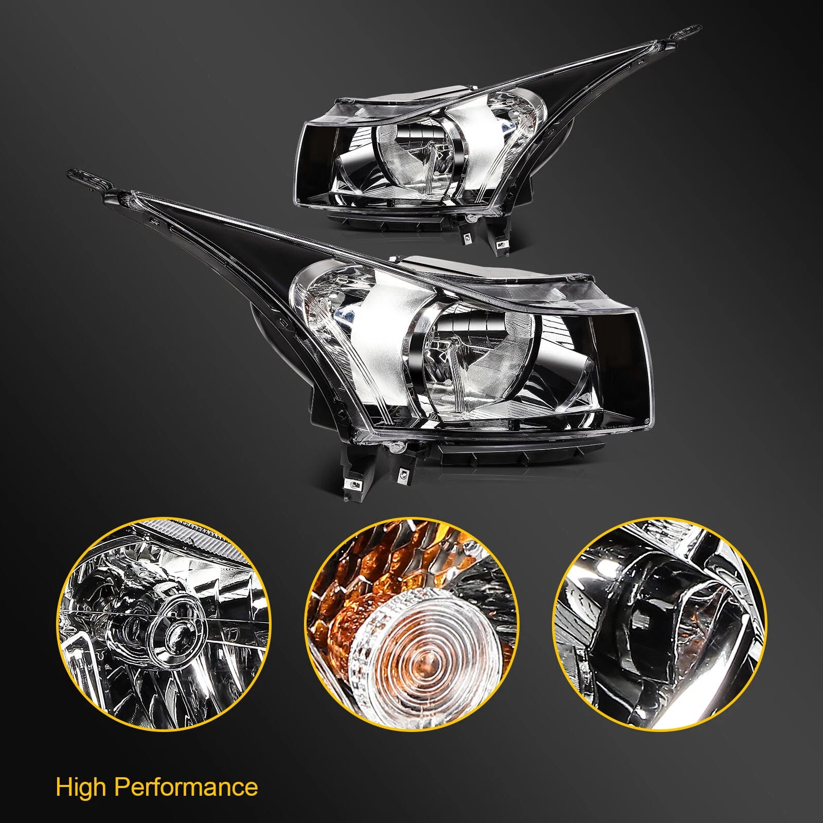 Set of 2 Black Housing Headlights for Chevy Cruze (2011–2015)