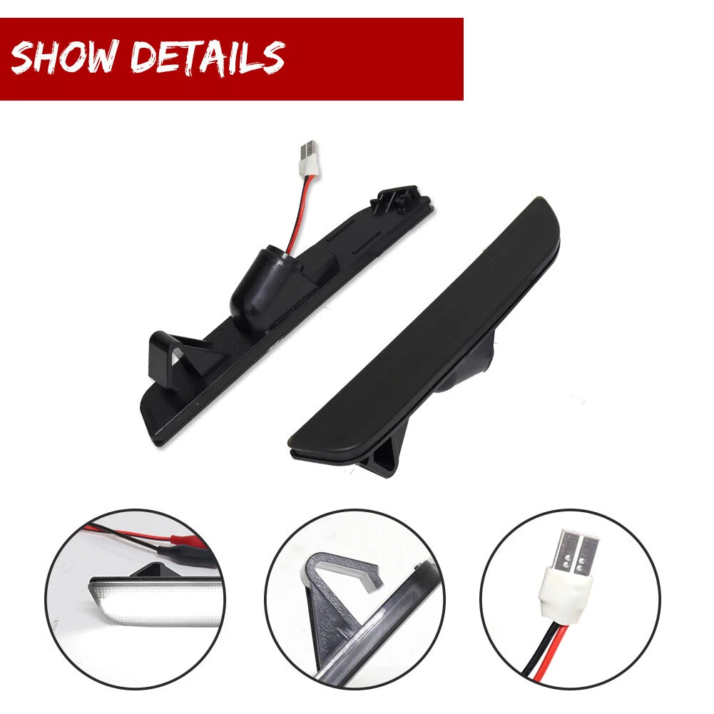 White LED Smoked Rear Bumper Side Marker Lamps for Ford Mustang (2010–2014)