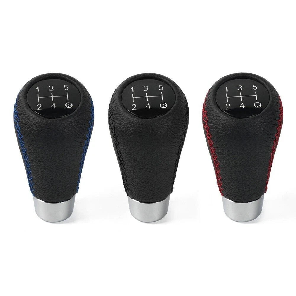 5 Speed Manual Gear Shift Knob Lever for Universal Fit (Black Leather)