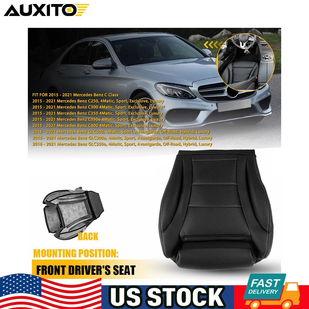 Front Driver Bottom Seat Cover for Mercedes Benz C300 (2015–2021) Black Leather