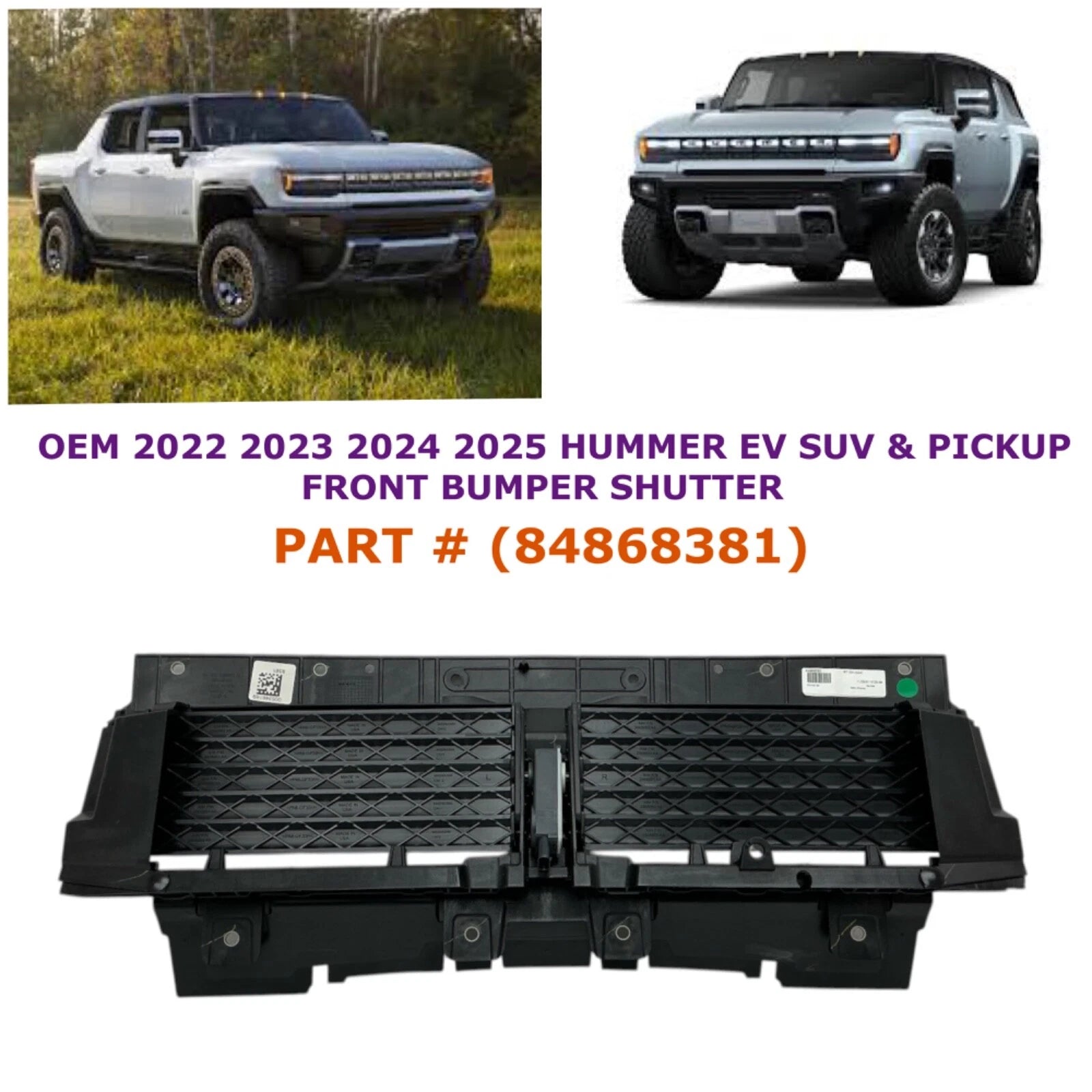 Front Bumper Shutter for Hummer EV SUV & Pickup (2022–2025) 84868381