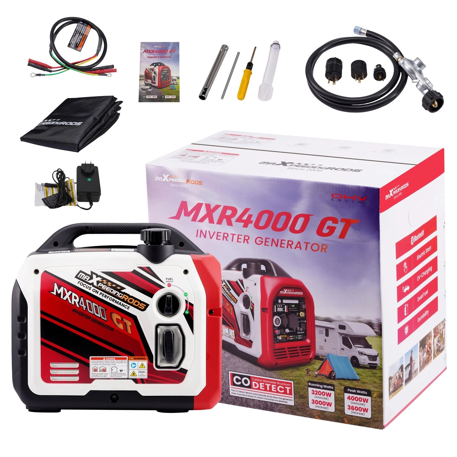 4KW LPG/Gasoline Inverter Generator Portable Quiet Electric Bluetooth Start