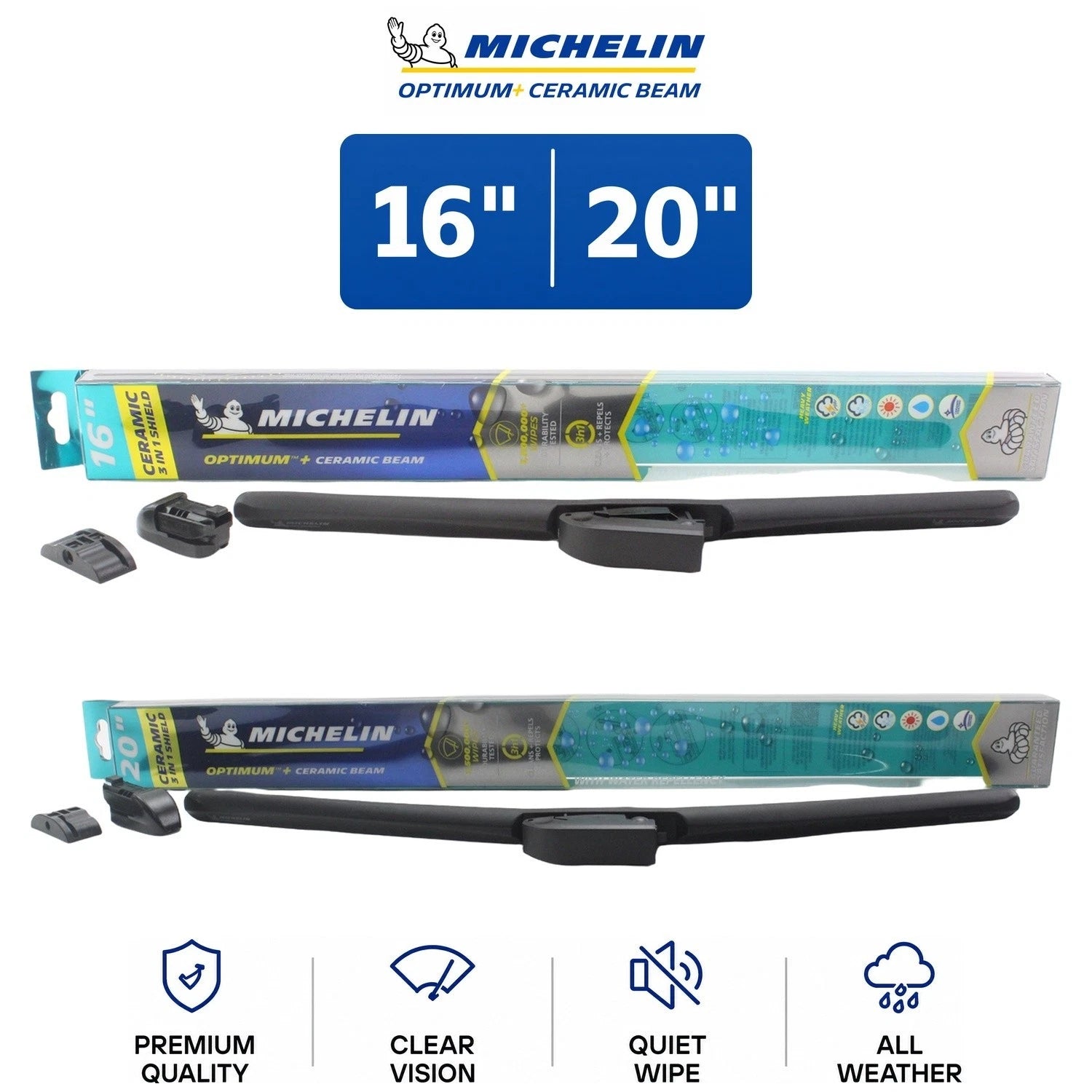 Set of 2 Michelin Optimum+ 16"/20" Ceramic Beam Wiper Blades for