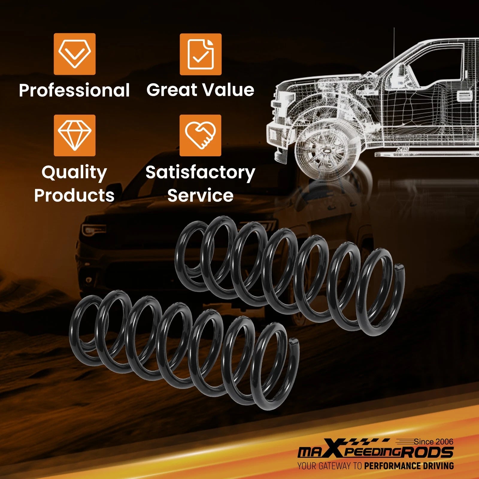 3" Front Drop Coil Springs for GMC Canyon (2004–2012) 2WD, Powder Coated
