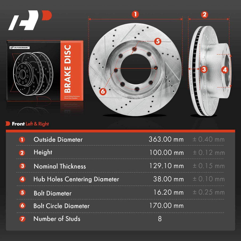 Front Side Drilled Brake Rotors for Ford F-250/F-350/F-450 Super Duty (2000–2023)
