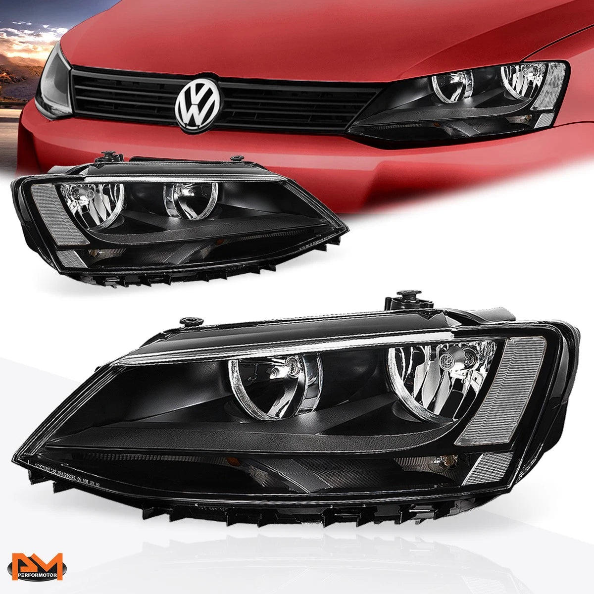 Headlight Replacement for Volkswagen Jetta MK6 (2011–2018) Black Housing Clear Corner