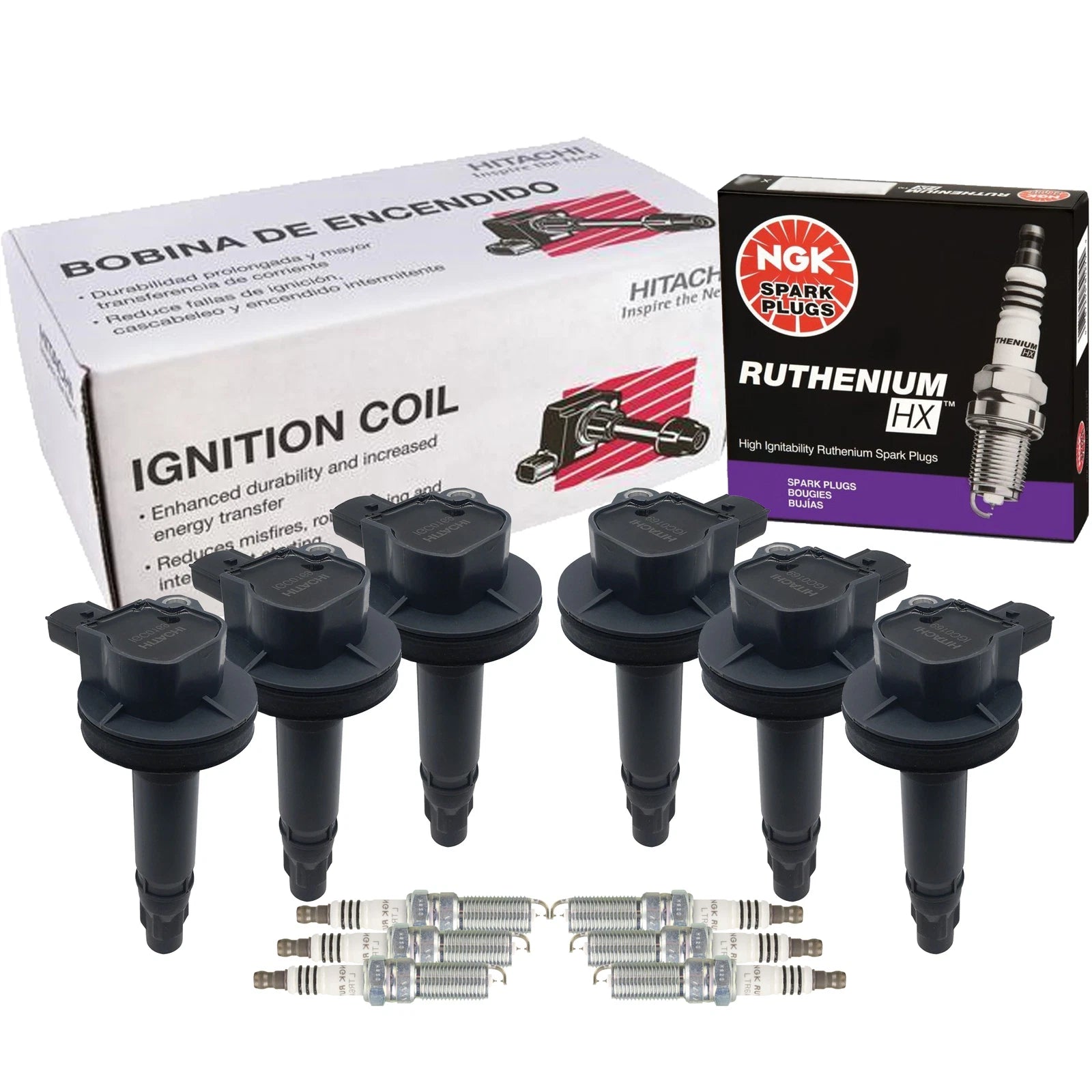Set of 6 Ignition Coils & NGK Ruthenium HX Spark Plugs for Ford Lincoln (V6)