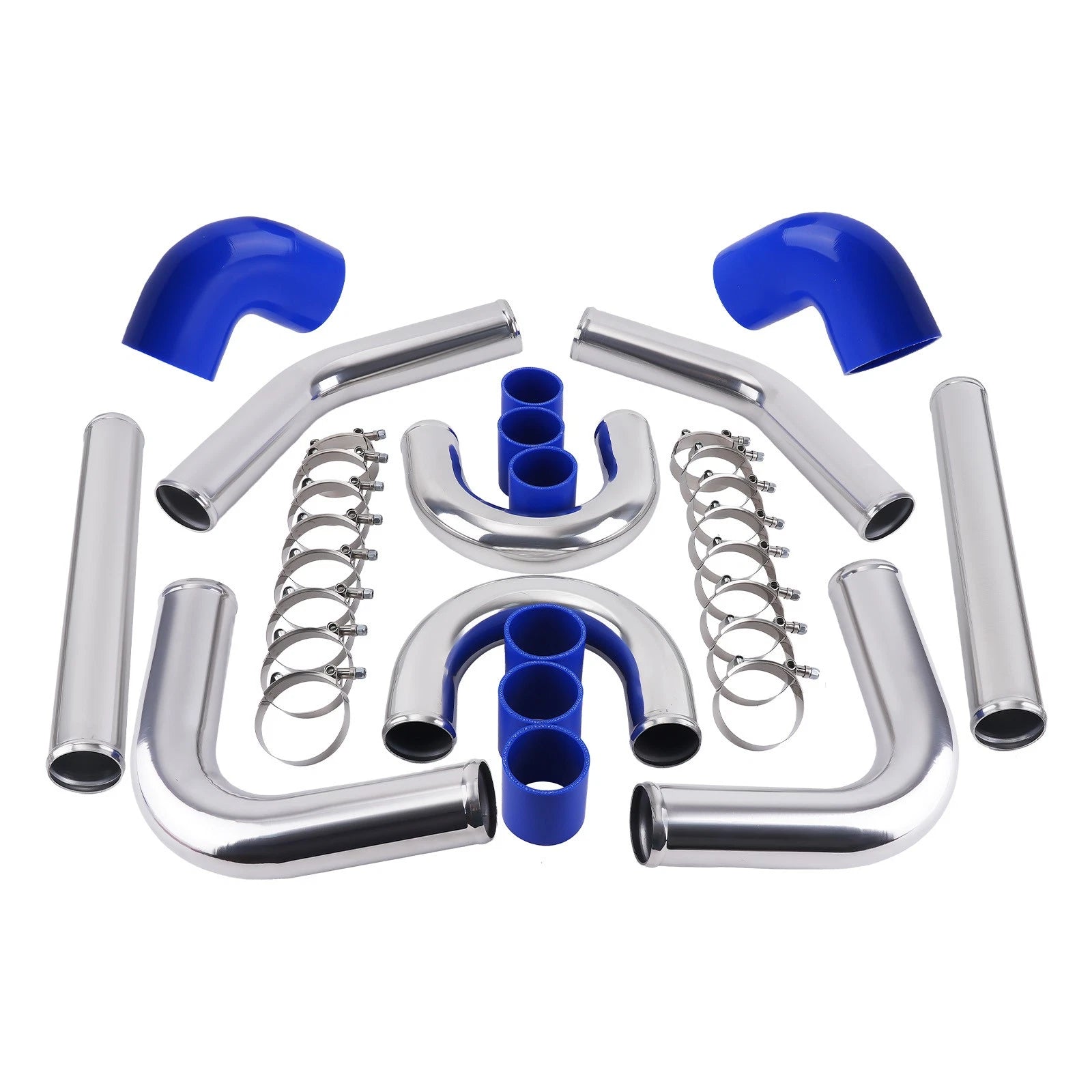 Universal 2.5" Aluminum Turbo Intercooler Pipe Tube Kit w/ Silicone Hose + Clamp