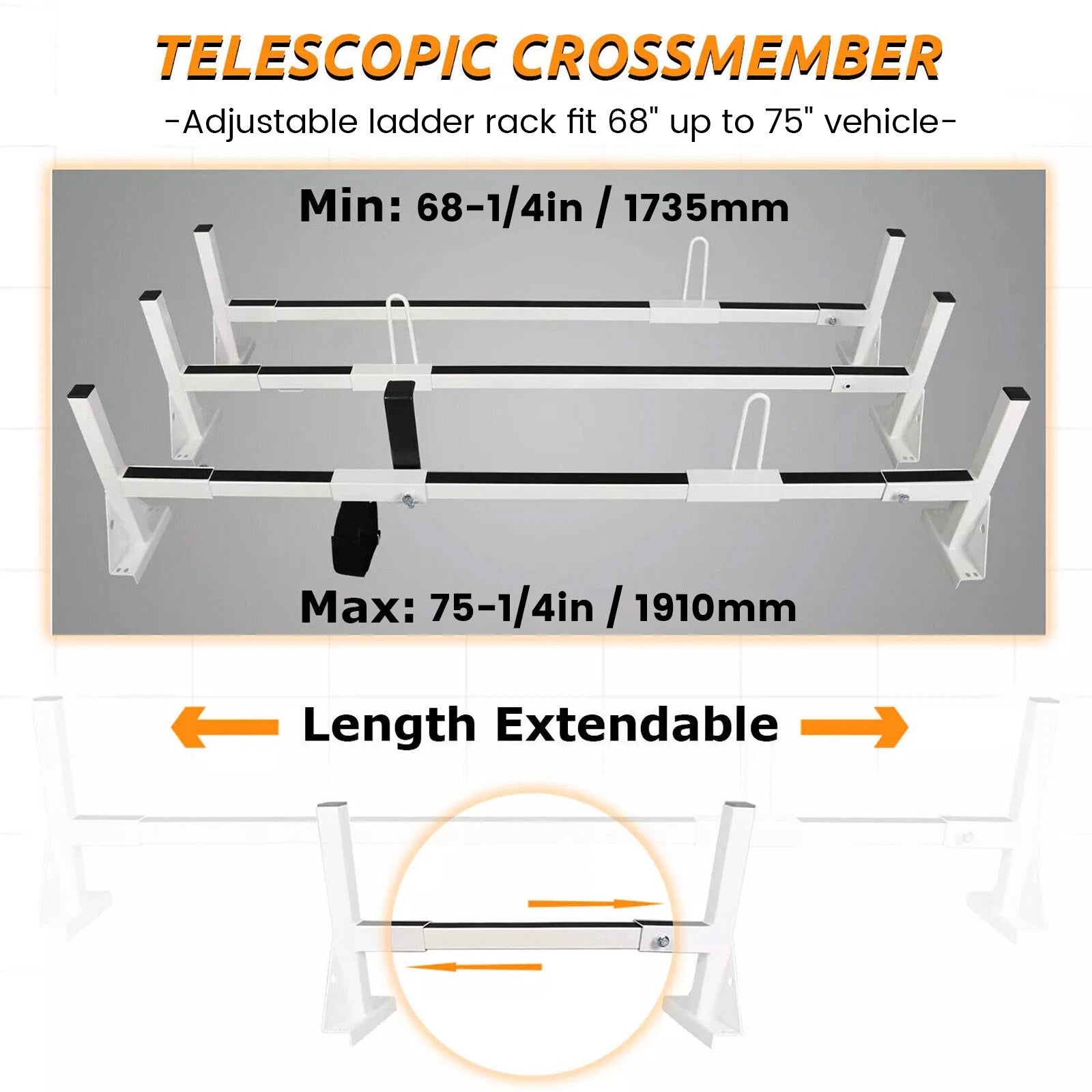 3 Bar Ladder Roof Rack for Chevy Express, Ford E-150, E-250 (1996-On)
