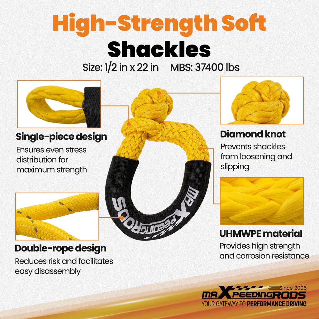 Kinetic Energy Tow Rope 7/8" x 30ft for 4WD SUV Truck (24250lbs)