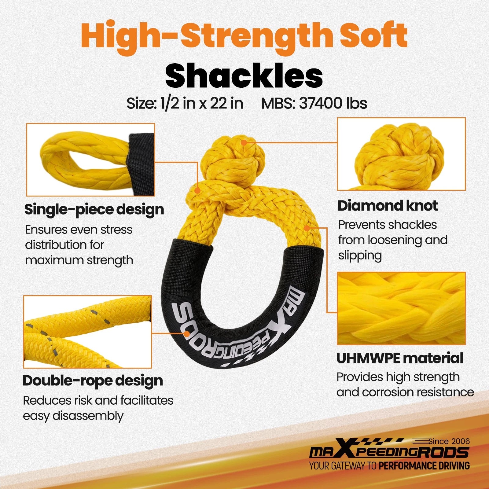 Kinetic Energy Tow Rope 7/8" x 30ft for 4WD SUV Truck (24250lbs)